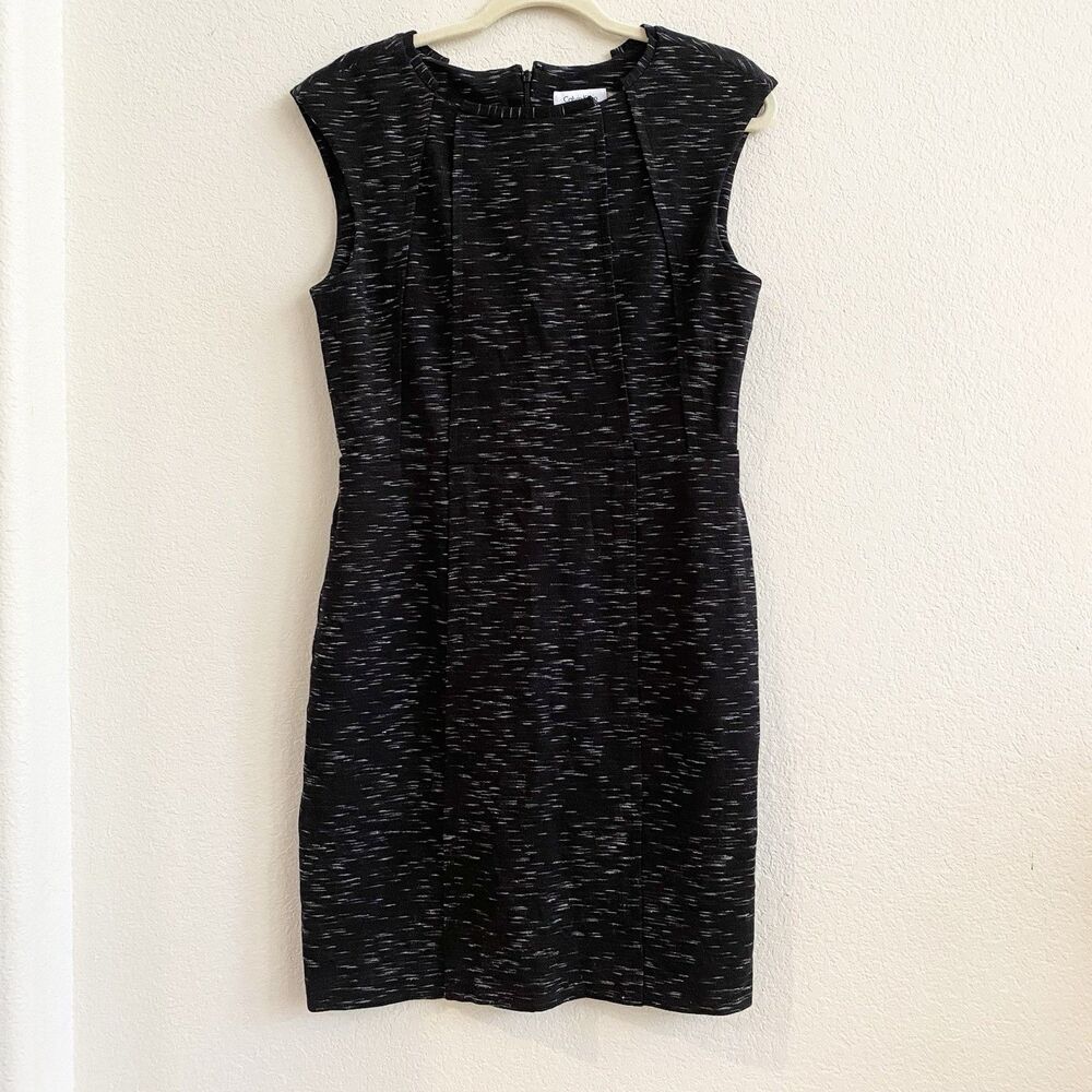 Calvin Klein Womens Sleeveless Dress Black‎ Grey Pattern Scoop Neck 10 Career